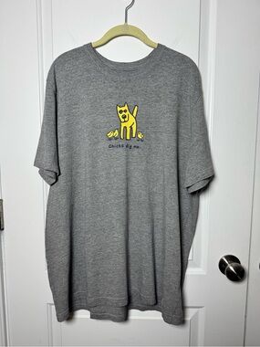 Life Is Good Men’s XL Chicks Dig Me Dog Graphic Gray T-Shirt